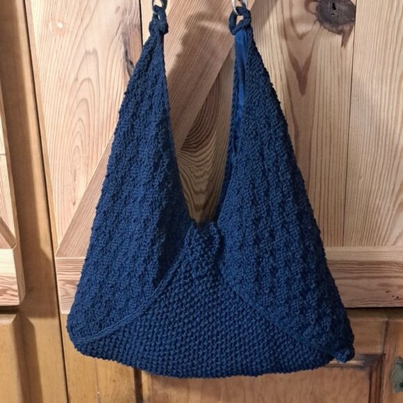 Hand Crafted Knit Three Triangle Cotton Bag Purse Tote Hobo - Picture 8 of 14